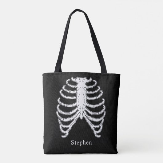 Rib Cage Skelet Botten en aangepaste naam Hallowee Tote Bag (Achterkant)