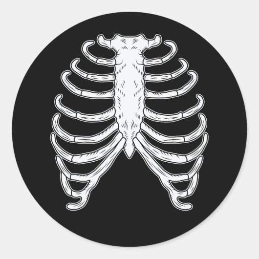 Rib Cage Skelet Botten Halloween Zwart-Wit Ronde Sticker (Voorkant)
