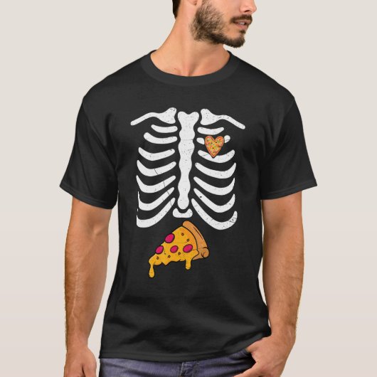 Rib Cage Skelet X Ray Pizza Halloween Kostuum T-shirt (Voorkant)