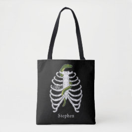 Ribbenkast Met Slang En Spinnenweb Halloween Zwart Tote Bag