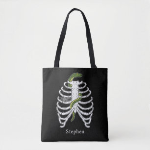Ribbenkast Met Slang En Spinnenweb Halloween Zwart Tote Bag