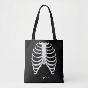 Ribbenkast Skelet Botten en Aangepaste Naam Hallow Tote Bag