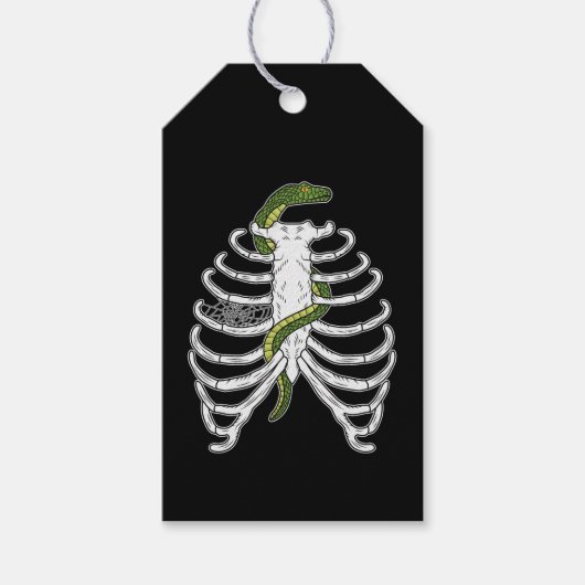 Ribbenkast Skelet Botten Met Groene Slang Hallowee Cadeaulabel (Voorkant)