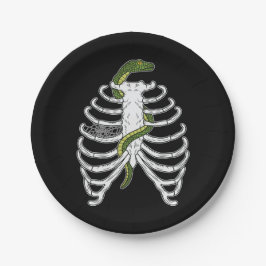 Ribbenkast Skelet Botten Met Groene Slang Hallowee Papieren Bordje