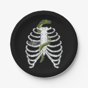 Ribbenkast Skelet Botten Met Groene Slang Hallowee Papieren Bordje