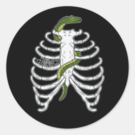 Ribbenkast Skelet Botten Met Groene Slang Hallowee Ronde Sticker