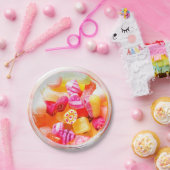 Ribbensnoeppot schattige kleurige snoepjes papieren bordje (Feest)