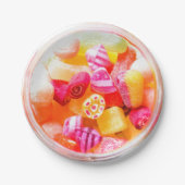 Ribbensnoeppot schattige kleurige snoepjes papieren bordje (Voorkant)
