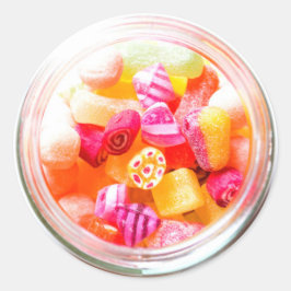 Ribbensnoeppot schattige kleurige snoepjes ronde sticker