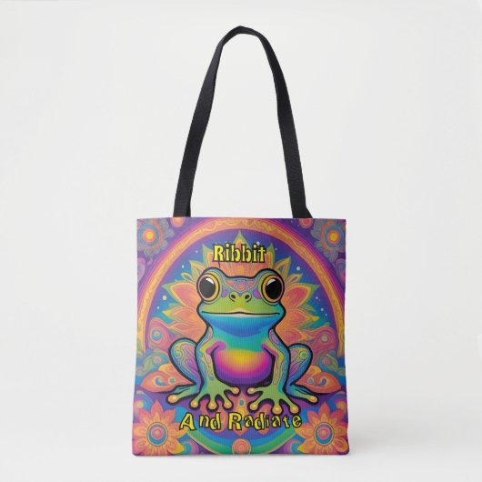 Ribbit en straal Boho Frog - Psychedelische Boho Tote Bag (Voorkant)