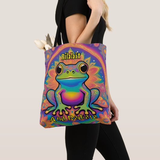 Ribbit en straal Boho Frog - Psychedelische Boho Tote Bag (Dichtbij)