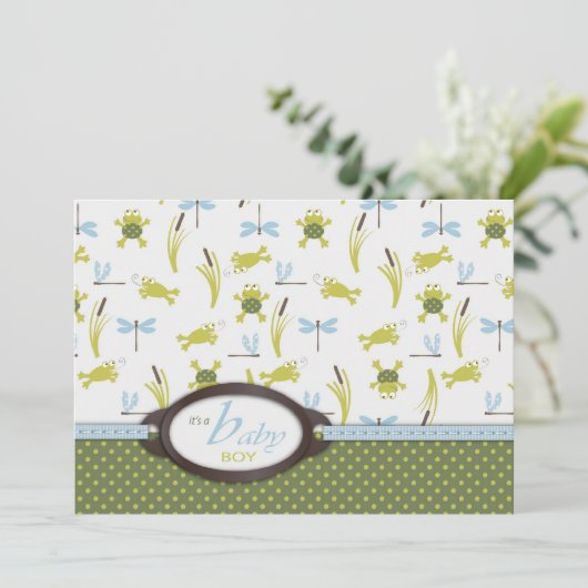 Ribbit Frog and Dragonfly Baby Shower Kaart (Staand voorkant)