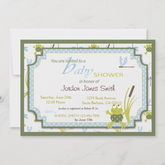 Ribbit Frog and Dragonfly Baby Shower Kaart (Achterkant)