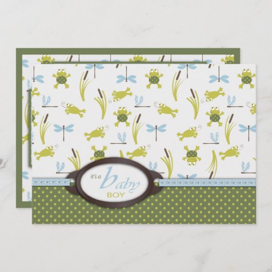 Ribbit Frog and Dragonfly Baby Shower Kaart (Voorkant / Achterkant)