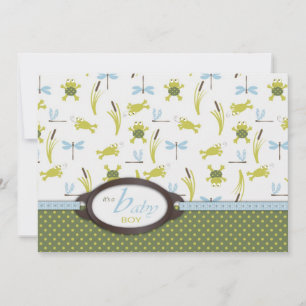 Ribbit Frog and Dragonfly Baby Shower Kaart
