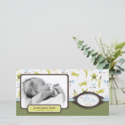 Ribbit Frog en Dragonfly Geboorteaankondiging Aankondiging (Staand voorkant)