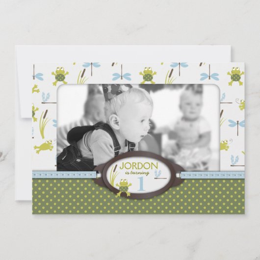 Ribbit Swimming Frog Birthday Invitation A7-A Kaart (Voorkant)