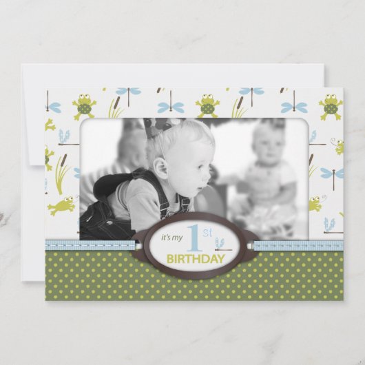 Ribbit Swimming Frog Birthday Invitation A7-B Kaart (Voorkant)