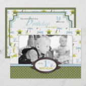 Ribbit Swimming Frog Birthday Invitation A7-B Kaart (Voorkant / Achterkant)
