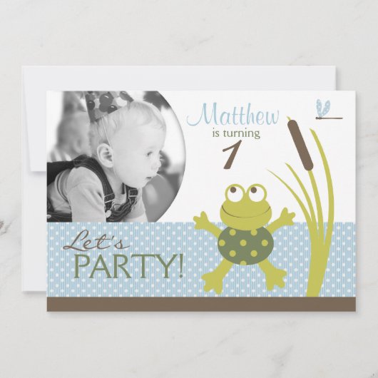 Ribbit Swimming Frog Birthday Invitation A7-C Kaart (Voorkant)