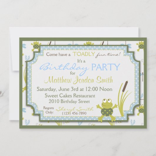 Ribbit Swimming Frog Birthday Invitation A7-C Kaart (Achterkant)