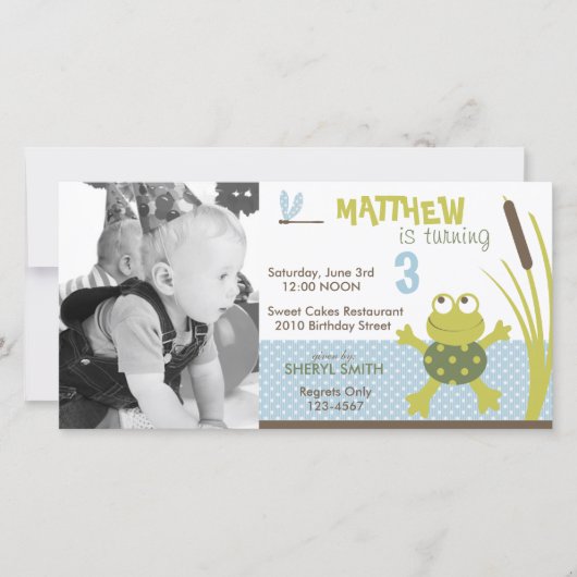 Ribbit Swimming Frog Birthday Invitation PC (Voorkant)