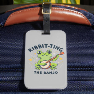 Ribbit-ting de Banjo, Schattige Frog Playing Muzie Bagagelabel