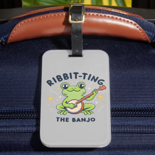 Ribbit-ting de Banjo, Schattige Frog Playing Muzie Bagagelabel (Voorkant Insitu 2)