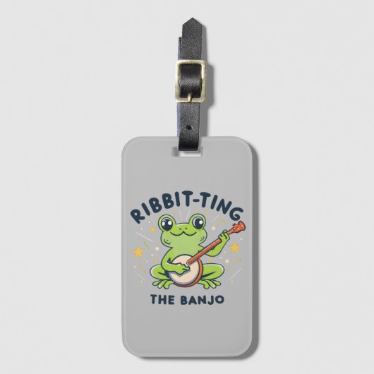 Ribbit-ting de Banjo, Schattige Frog Playing Muzie Bagagelabel (Voorkant (verticaal))