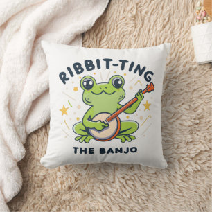 Ribbit-ting de Banjo, Schattige Frog Playing Muzie Kussen