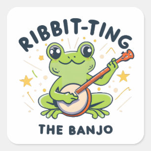 Ribbit-ting de Banjo, Schattige Frog Playing Muzie Vierkante Sticker