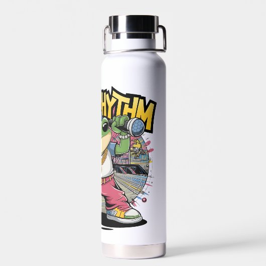 Ribbit to Rhythm beroemd gemaakt door Funny Hip-Ho Waterfles (Achterkant)