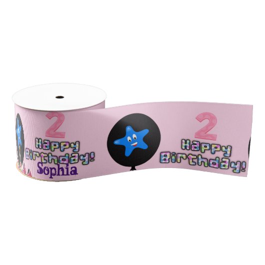 Ribbon, #2 Birthday Ribbon, Happy 2e verjaardag Grosgrain Lint (Spoel)
