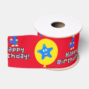 Ribbon, #4 Happy 4th Birthday Ribbon Grosgrain Lint