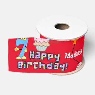 Ribbon, #7 Happy 7th Birthday Ribbon Grosgrain Lint
