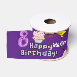 Ribbon, #8 Happy 8th Birthday Ribbon Grosgrain Lint