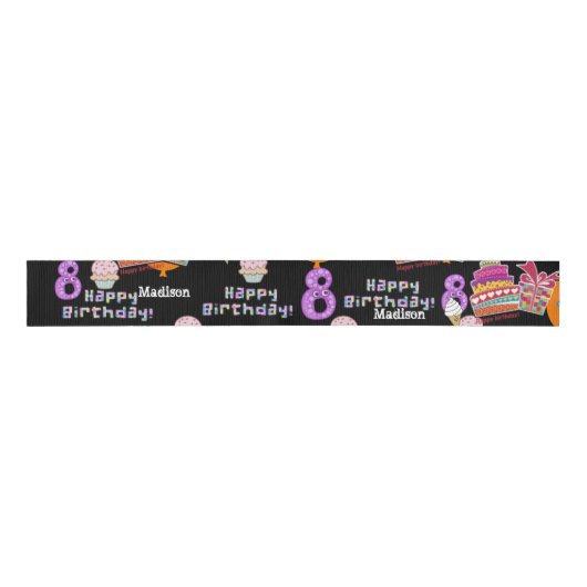 Ribbon, #8 Happy 8th Birthday Ribbon Grosgrain Lint (Voorkant)
