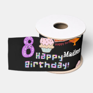Ribbon, #8 Happy 8th Birthday Ribbon Grosgrain Lint