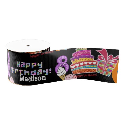 Ribbon, #8 Happy 8th Birthday Ribbon Grosgrain Lint (Spoel)