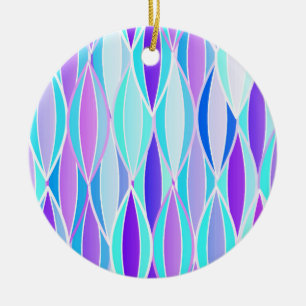 Ribbon-afdruk halverwege de eeuw - violet en aqua keramisch ornament