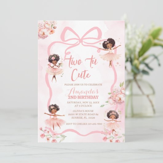 Ribbon Afrikaanse Ballerina Twee Tu Leuke Verjaard Kaart (Staand voorkant)