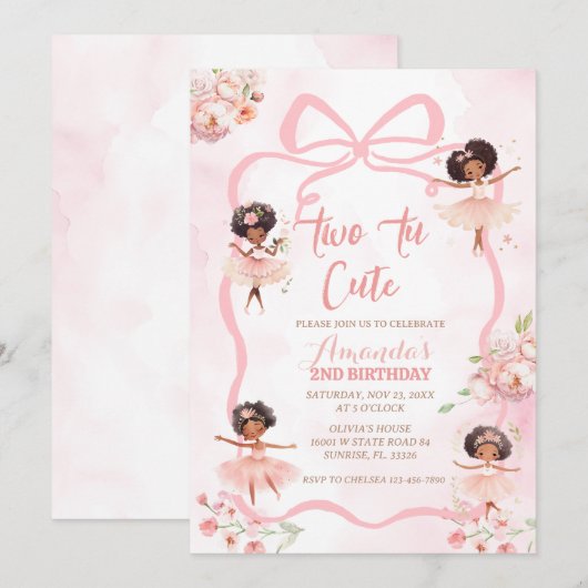 Ribbon Afrikaanse Ballerina Twee Tu Leuke Verjaard Kaart (Voorkant / Achterkant)