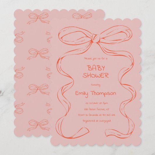 Ribbon Baby Girl Douche Uitnodiging (Voorkant / Achterkant)