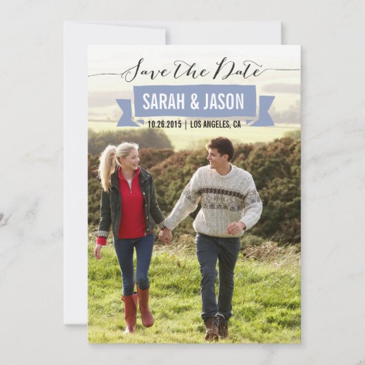 RIBBON BEWAREN DE DATUM FOTOKAARTEN - LAVENDER SAVE THE DATE (Voorkant)