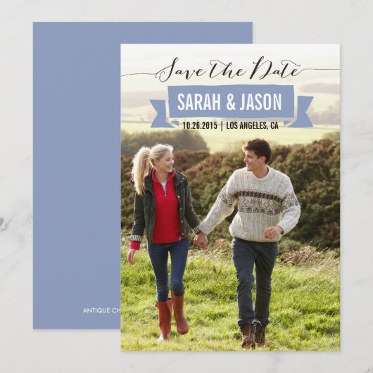 RIBBON BEWAREN DE DATUM FOTOKAARTEN - LAVENDER SAVE THE DATE (Voorkant / Achterkant)