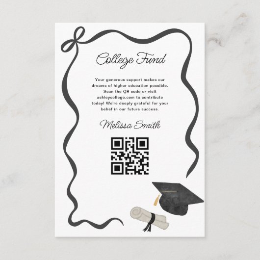 Ribbon Black Bow Graduation college fund Informatiekaartje (Voorkant)