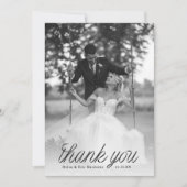 Ribbon Black Script Minimalist Wedding Photo Bedankkaart (Voorkant)