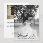 Ribbon Black Script Minimalist Wedding Photo Bedankkaart (Voorkant / Achterkant)