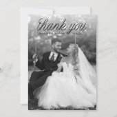 Ribbon Black Script Top Minimalist Wedding Photo  Bedankkaart (Voorkant)