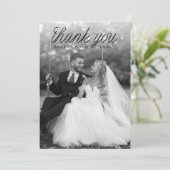Ribbon Black Script Top Minimalist Wedding Photo  Bedankkaart (Staand voorkant)